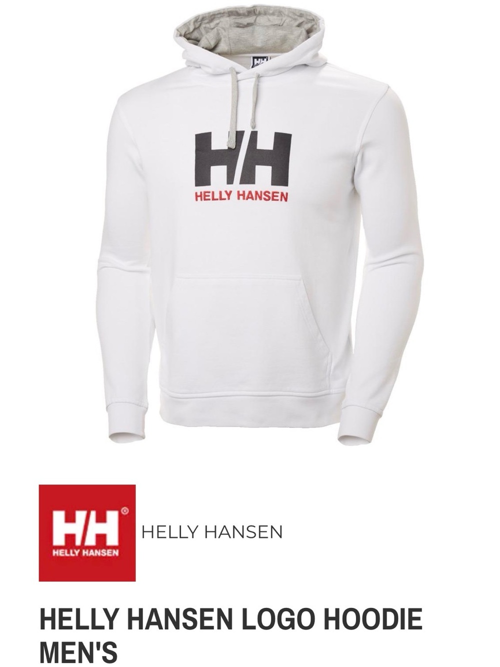 Helly Hansen White Hoodie with Black HH Logo and Red Wordmark size M #0194G